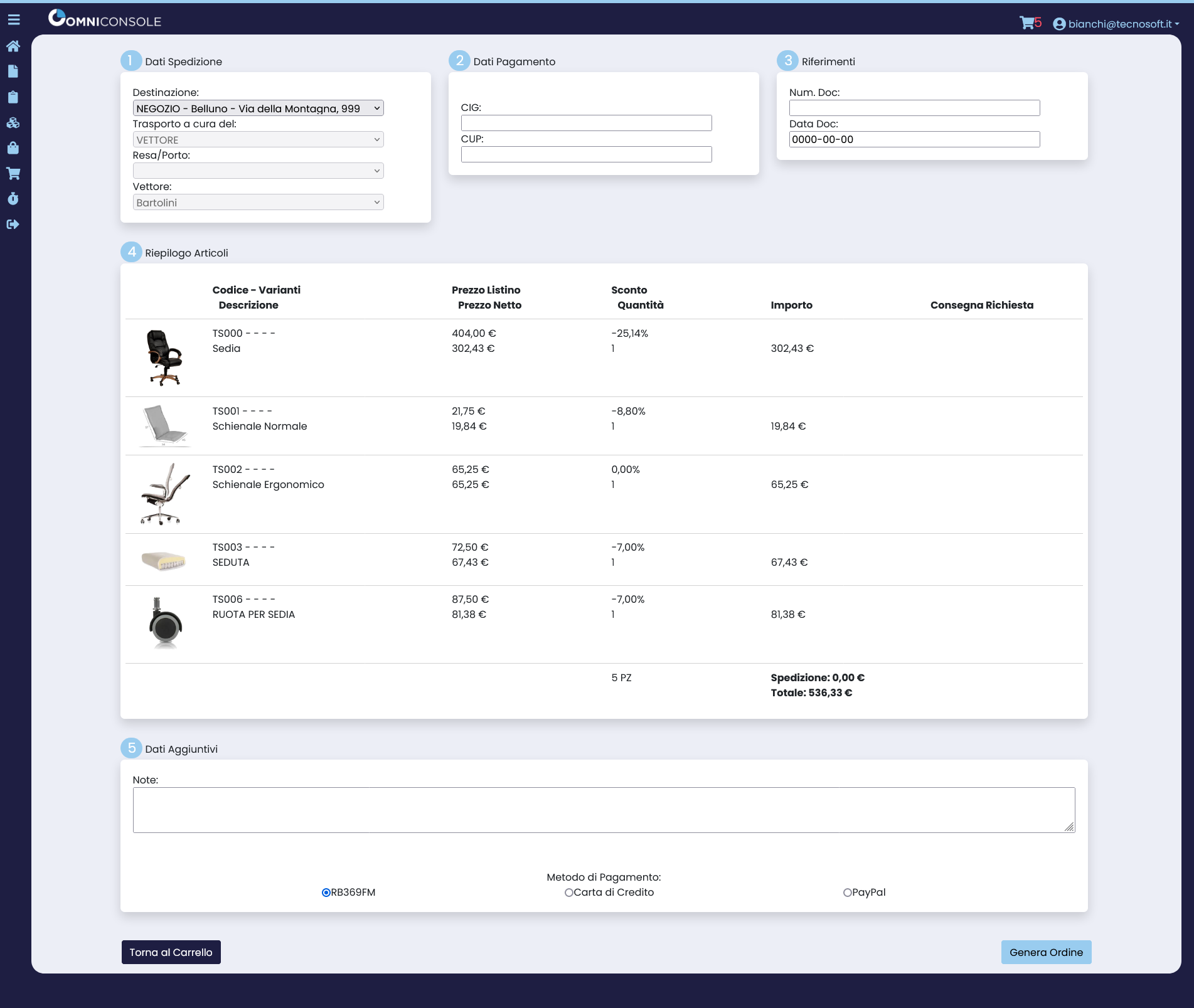 OmniConsole generazione documento ordini