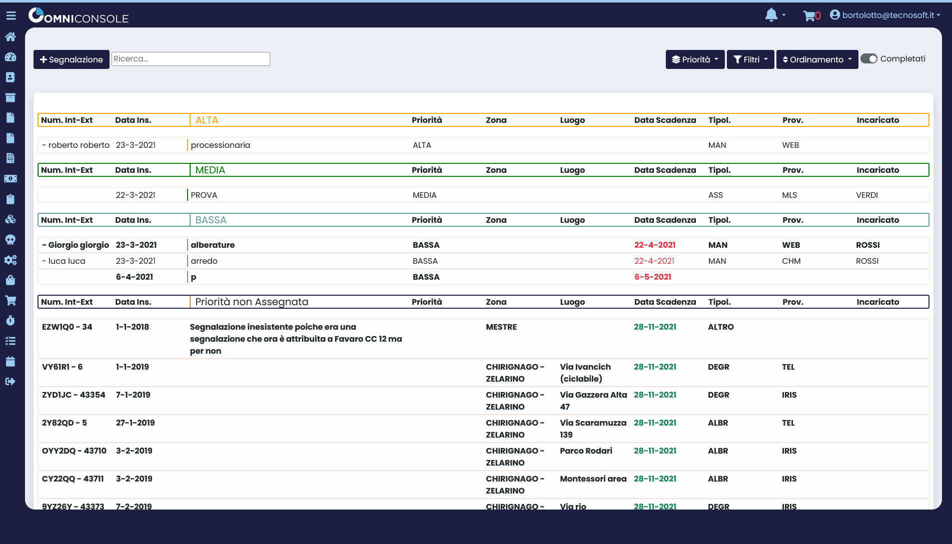 OmniConsole gestione priorità segnalazioni