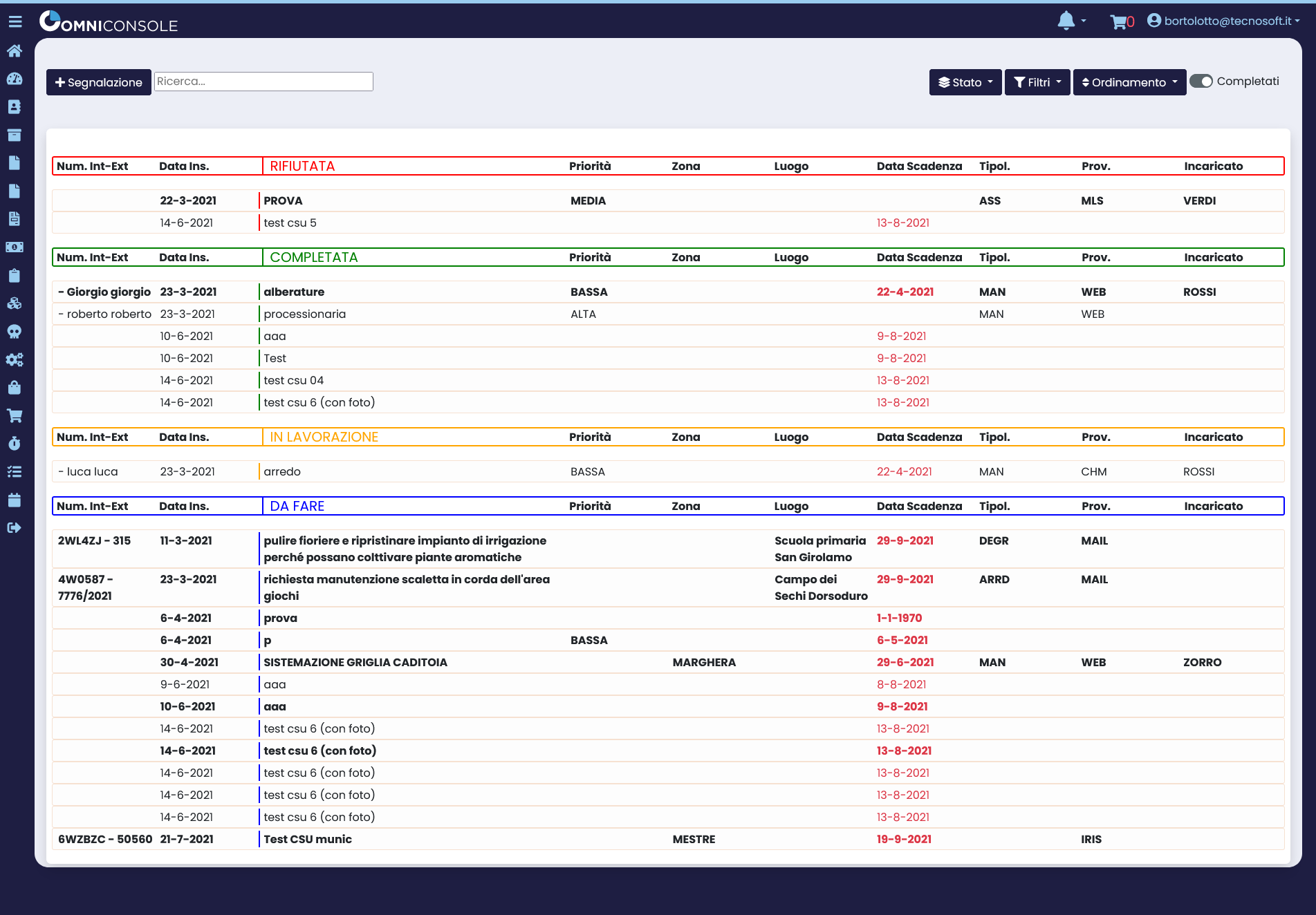 OmniConsole aggiornamento segnalazioni